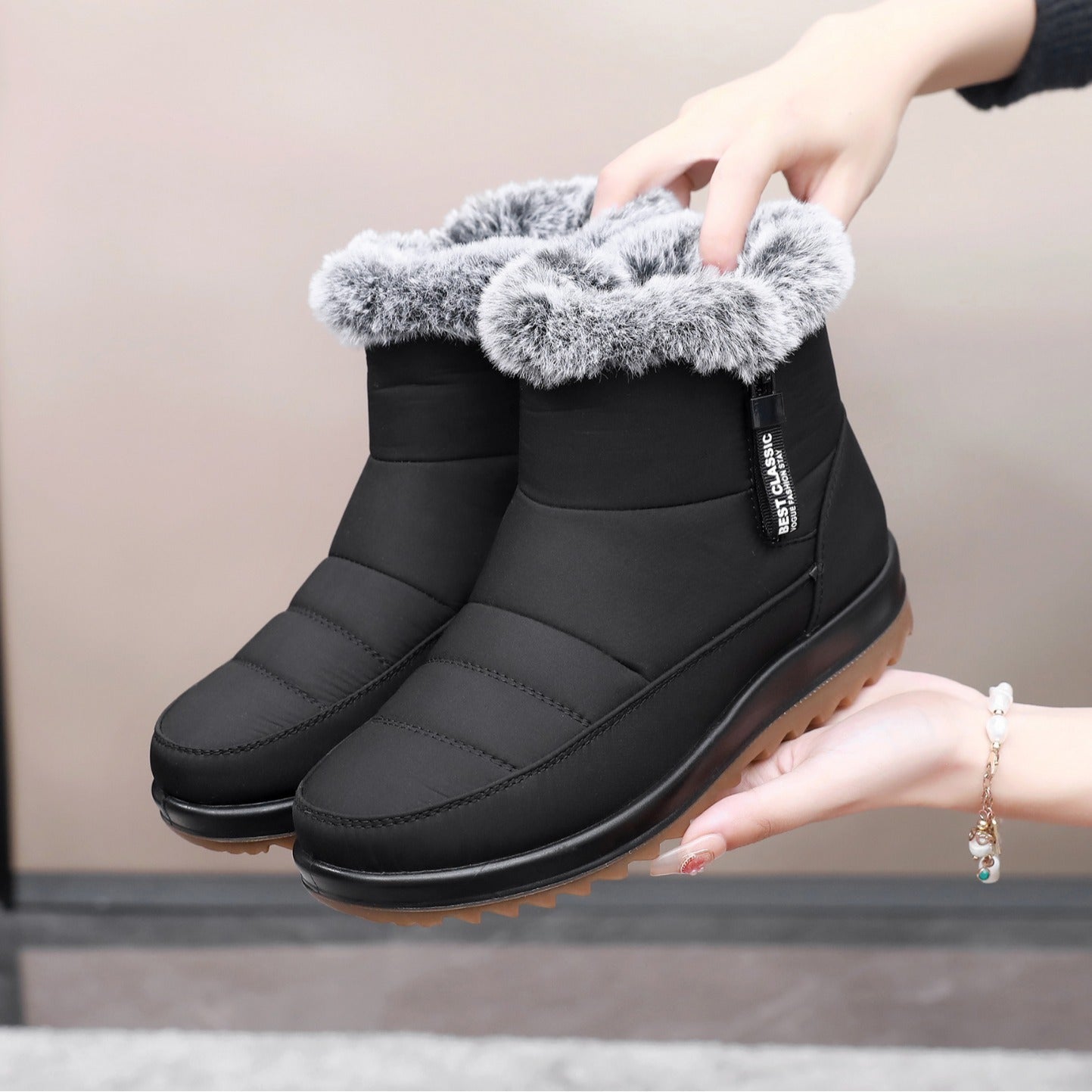 Winter Snow Boot With Side Zipper Fashion Warm Plush Ankle Boots Women's Fleece Short Shoes SAM97