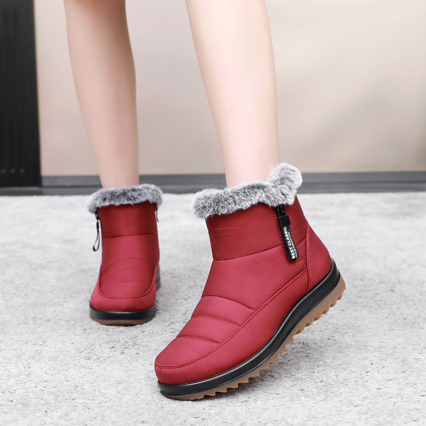 Winter Snow Boot With Side Zipper Fashion Warm Plush Ankle Boots Women's Fleece Short Shoes SAM97