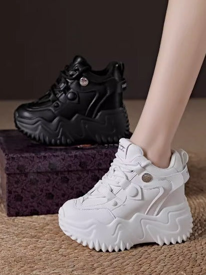 SFH genuine leather dad shoes for women 2024 spring new Internet celebrity thick sole inner heightening ins casual sports SHOES heel height