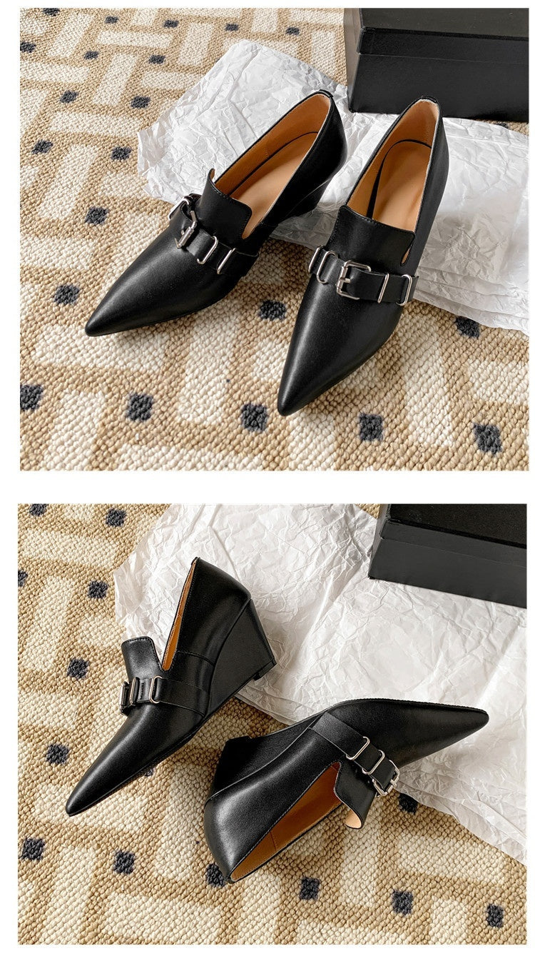 Inside And Outside Leather 65 European And American Belt Buckle Pumps High Heel SAM77