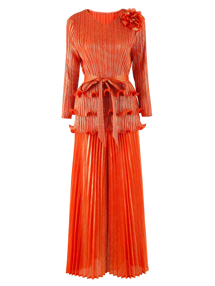 Pleated fashion hot stamping suit for women, new spring style, floral pattern, dense edge, pullover top, SAM201