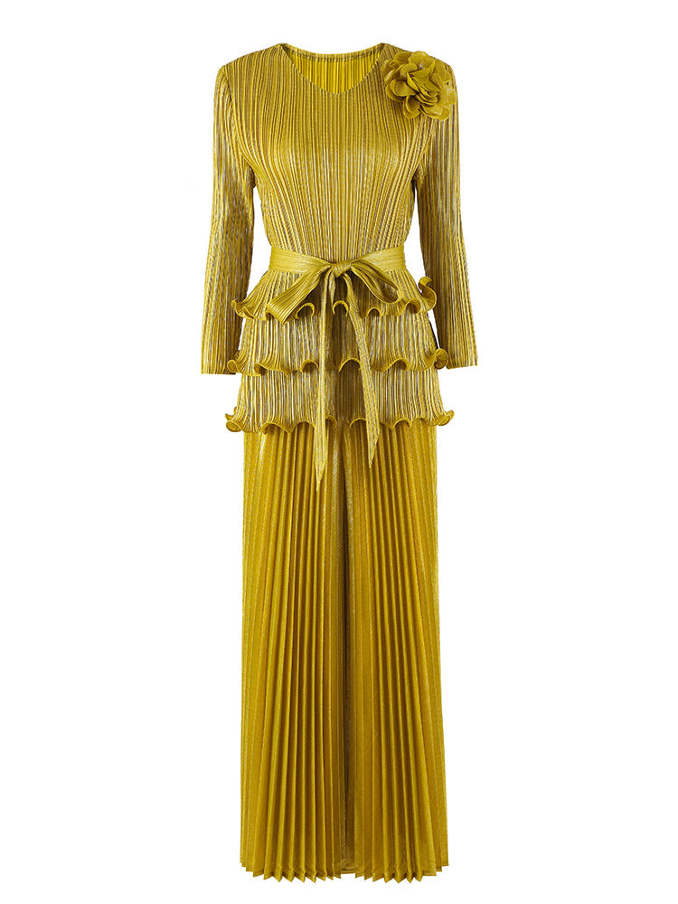 Pleated fashion hot stamping suit for women, new spring style, floral pattern, dense edge, pullover top, SAM201