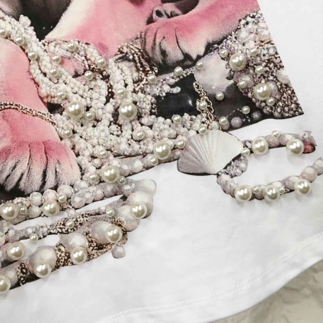 SFH brand retro heavy beaded pink tiger 3D printed tshirt SAM601