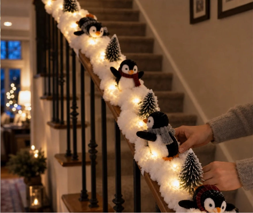 Penguin Christmas Staircase Decoration