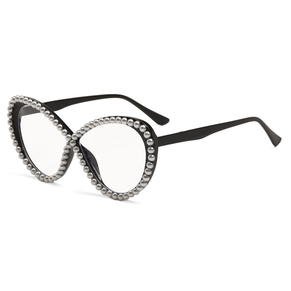 sunglasses goggles shades Style Ins Cat's Eye With Pearl Anti-blue Light Glasses