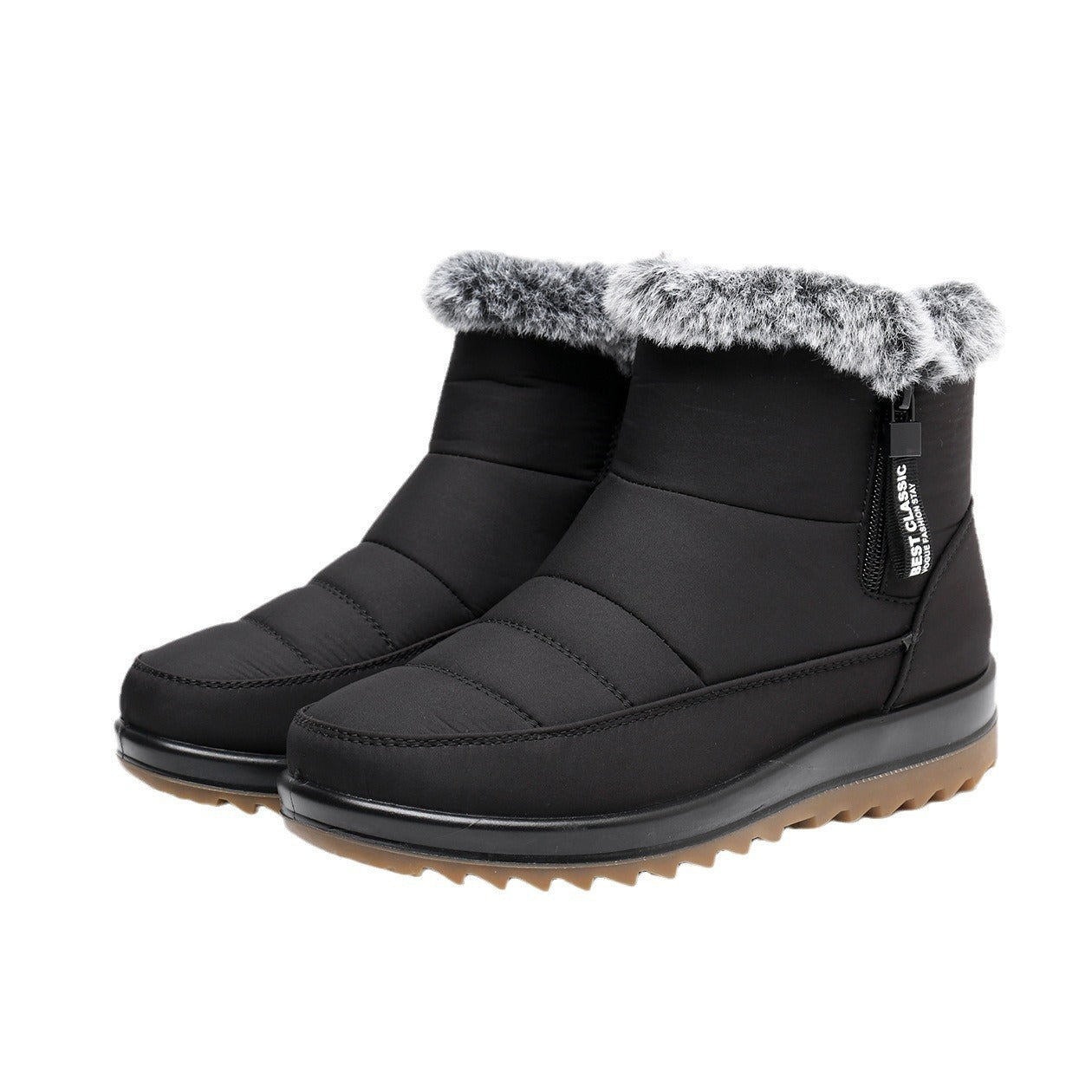 Winter Snow Boot With Side Zipper Fashion Warm Plush Ankle Boots Women's Fleece Short Shoes SAM97