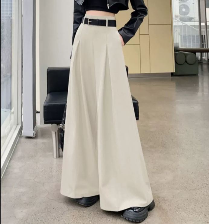 SFH Gray suit pants for women in summer, high-end drapey wide-leg pants, loose slimming high-waisted straight floor-length casual pant