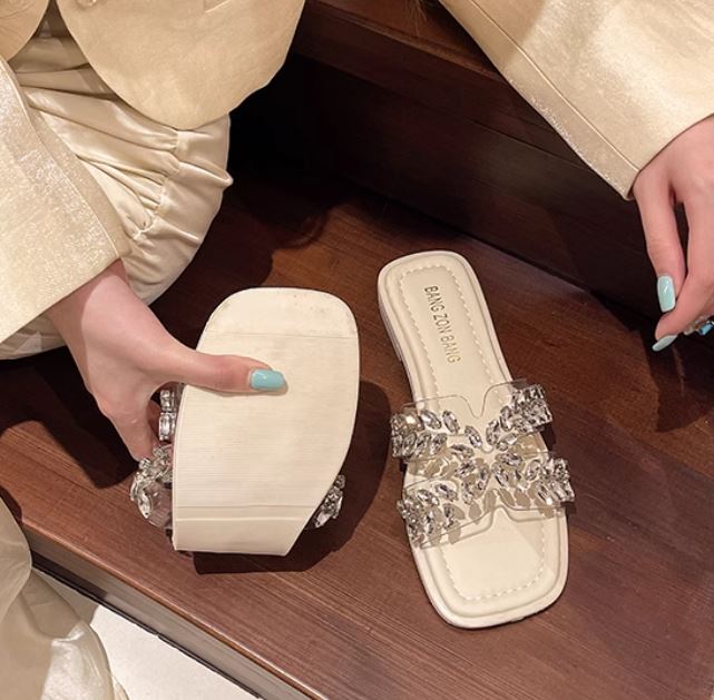 SFH slippers for women, super popular for summer outerwear, 2024 new fashion, beautiful, transparent, high-end, flats women shoe