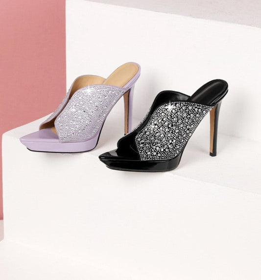 Rhinestone thin heel flip-flops on the outside fish mouth sandals for women 2025 summer new sexy super high heel sandals SAM659