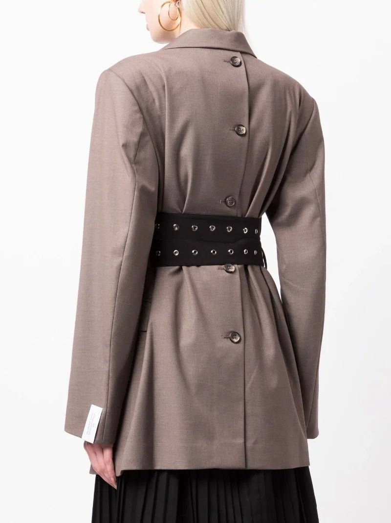 Grey Oversized Blazer Suit with Statement Belted waist coat SAM320