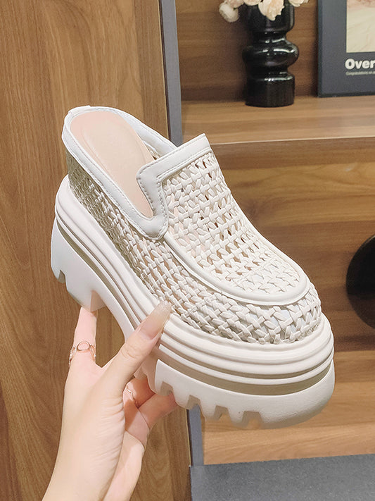 14CMS heel height back open Women's Woven Platform Mules | Chunky Sole Slip-On Shoes SAM340