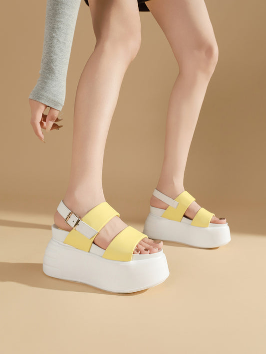 12 cms heel height Yellow and White Platform Sandals SAM308