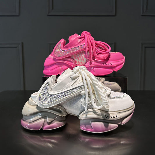 Women's Chunky Rhinestone Sneakers | Sparkle Platform partywear Shoes | Fashion Trainers | Casual Fashion Shoes high heel crystal shoes SAM500