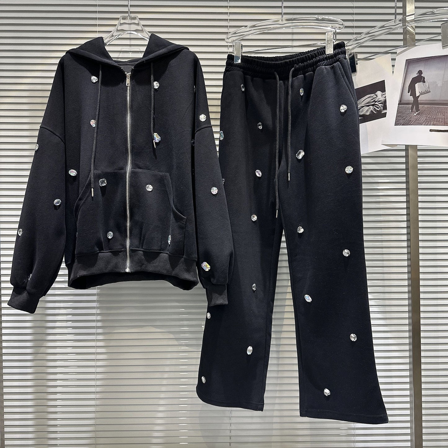 Rhinestone Embellished Hoodie and Sweatpants Set SAM625