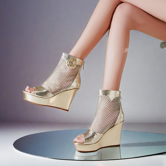 2025 summer new sandals for women fashion colorful rhinestone flowers heel high heel leather mesh boots fish mouth shoes SAM676