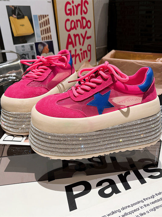 Organya mesh breathable rhinestone bottom star  heel heightening super high heel 8cm casual shoes for women SAM677