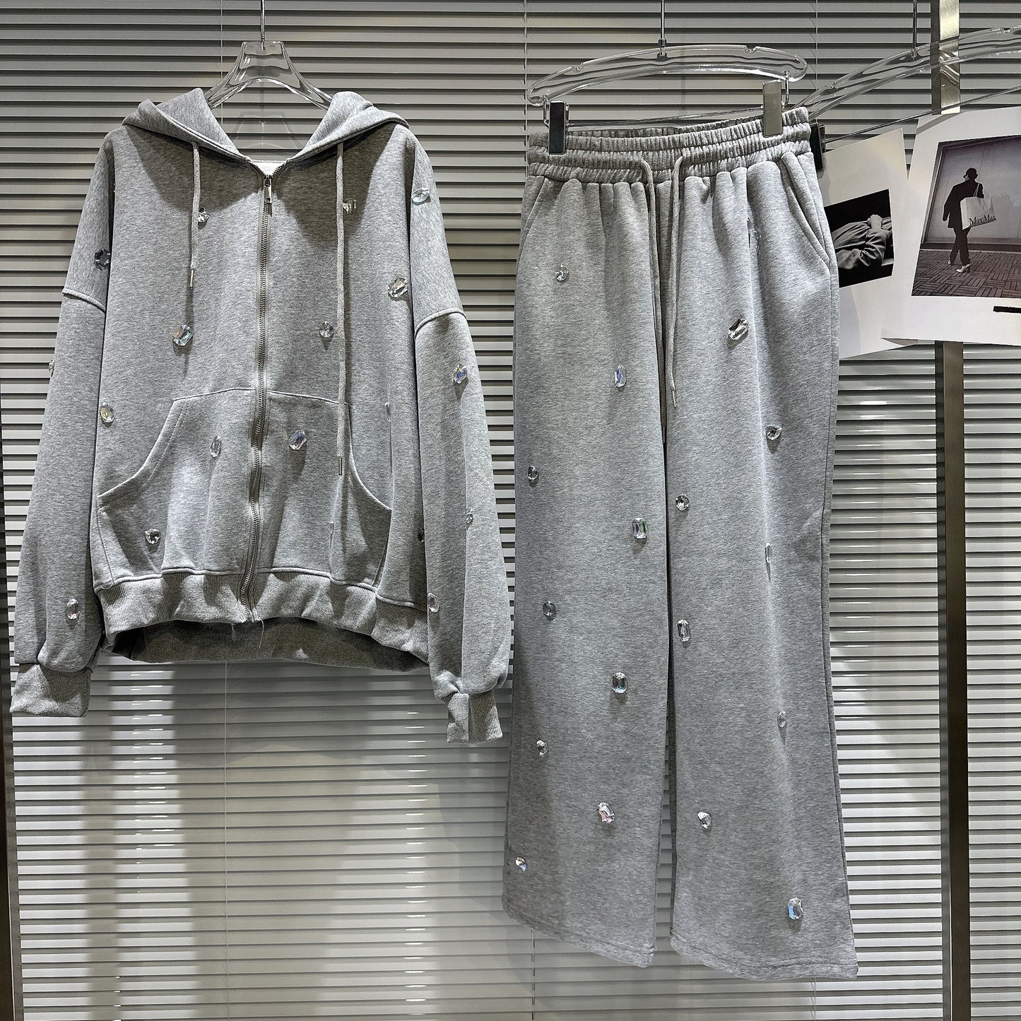Rhinestone Embellished Hoodie and Sweatpants Set SAM625