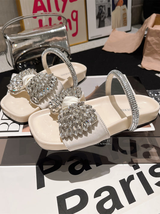 new rhinestone bow flip flops Beach Sandals Casual Vacation Outdoor Slippers Women's Shoes SAM659
