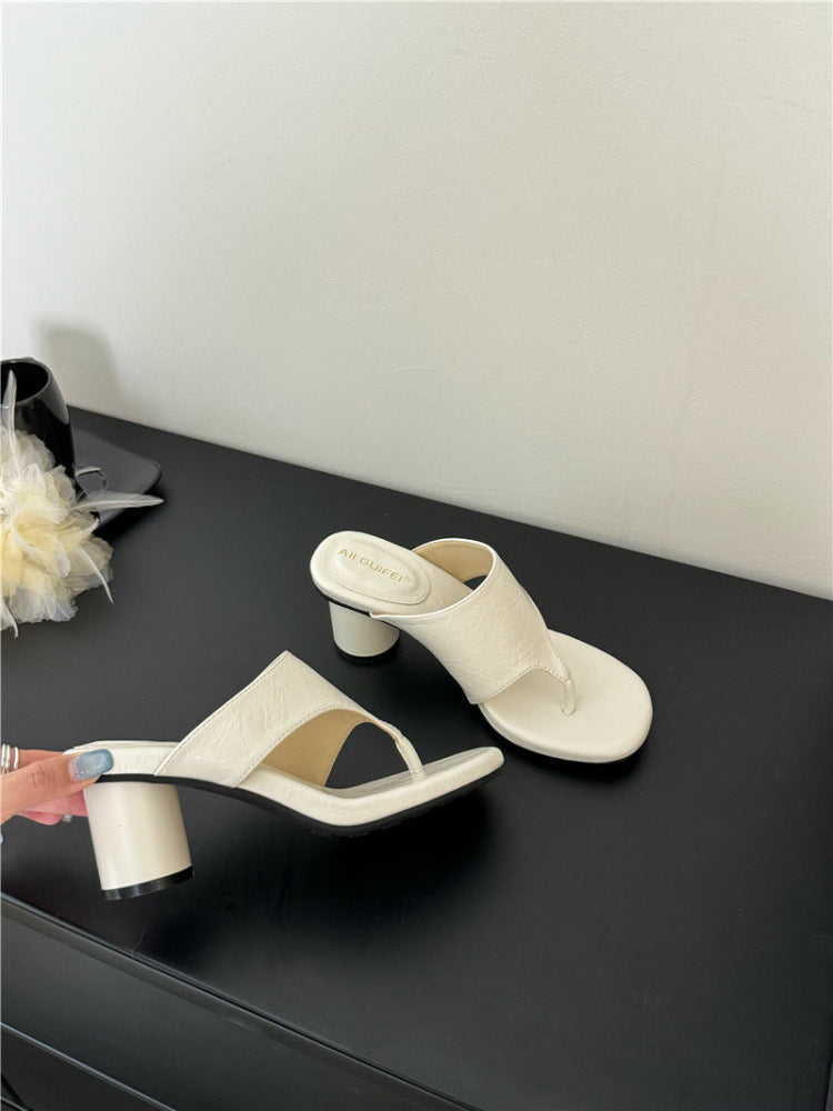 Thick heel flip flops for women in summer wear 2025 new high-end small shoes for women silver foot-clip sandals for women SAM633