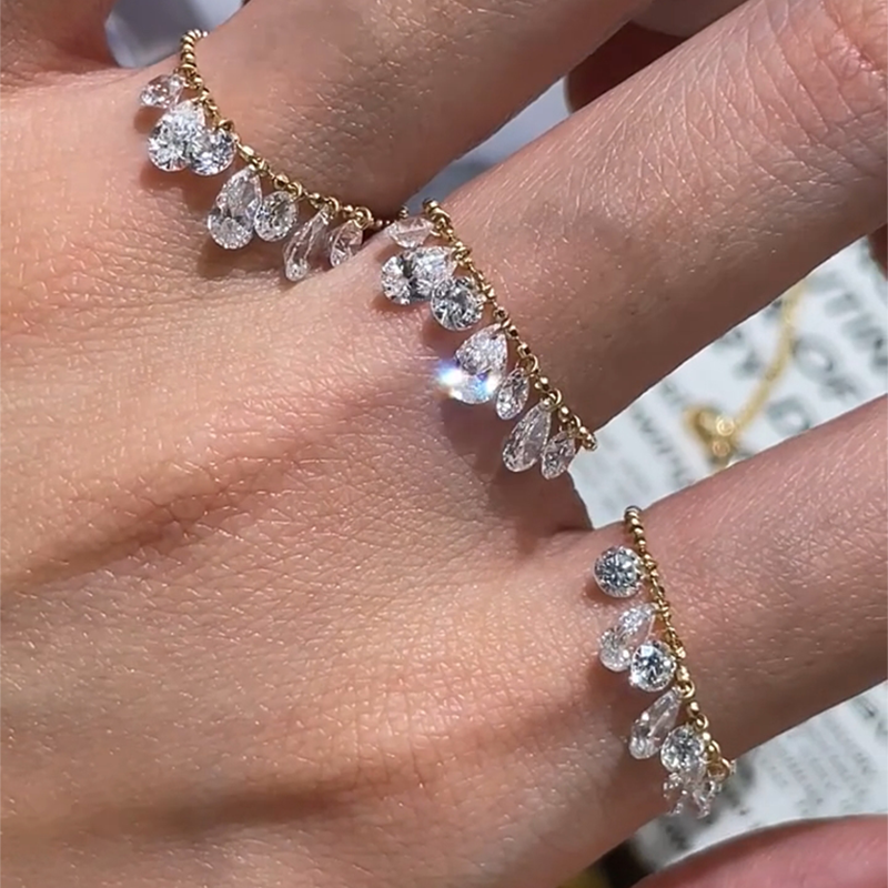 925 sterling silver light luxury pull rope super flash water drop pendant ring women's unique design