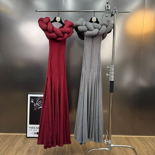 summer twisted twisted big braided collar long dress SAM380