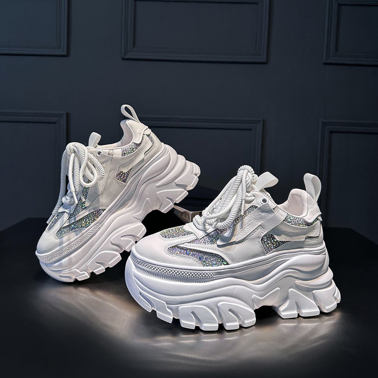 genuine leather thick-soled white shoes for women very comfortable soft sole ,height enhancing shoes SAM633