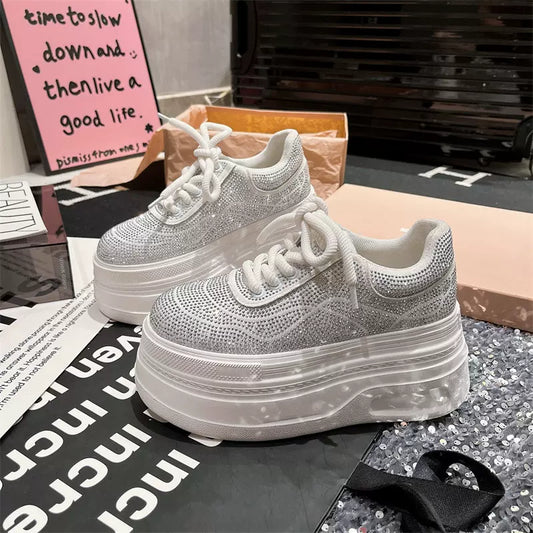 New rhinestone full diamond lace-up thick-soled platform shoes for women with super high heels heighten shoes SAM25