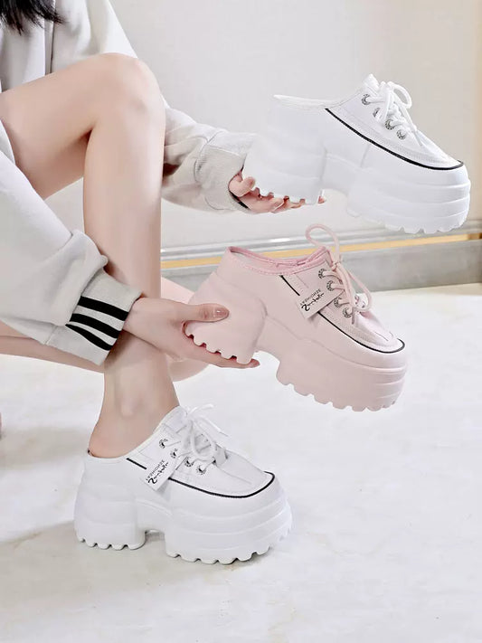 SFH High Heel 10CM Women's Shoes 2024 Summer New Thick Sole Inner Heightening Half shoe Drag Pancake Outer S