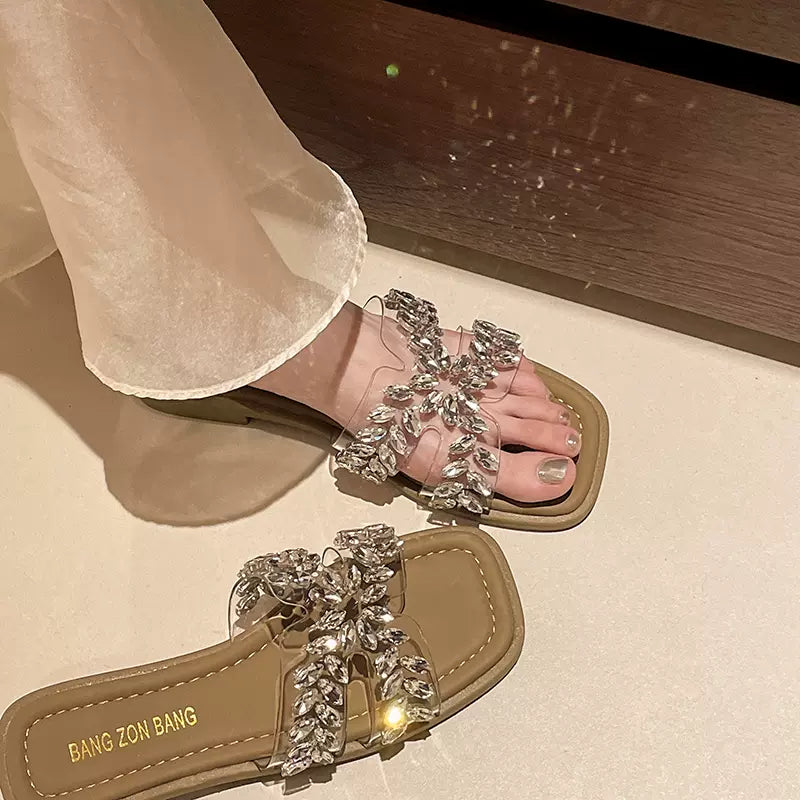 SFH slippers for women, super popular for summer outerwear, 2024 new fashion, beautiful, transparent, high-end, flats women shoe