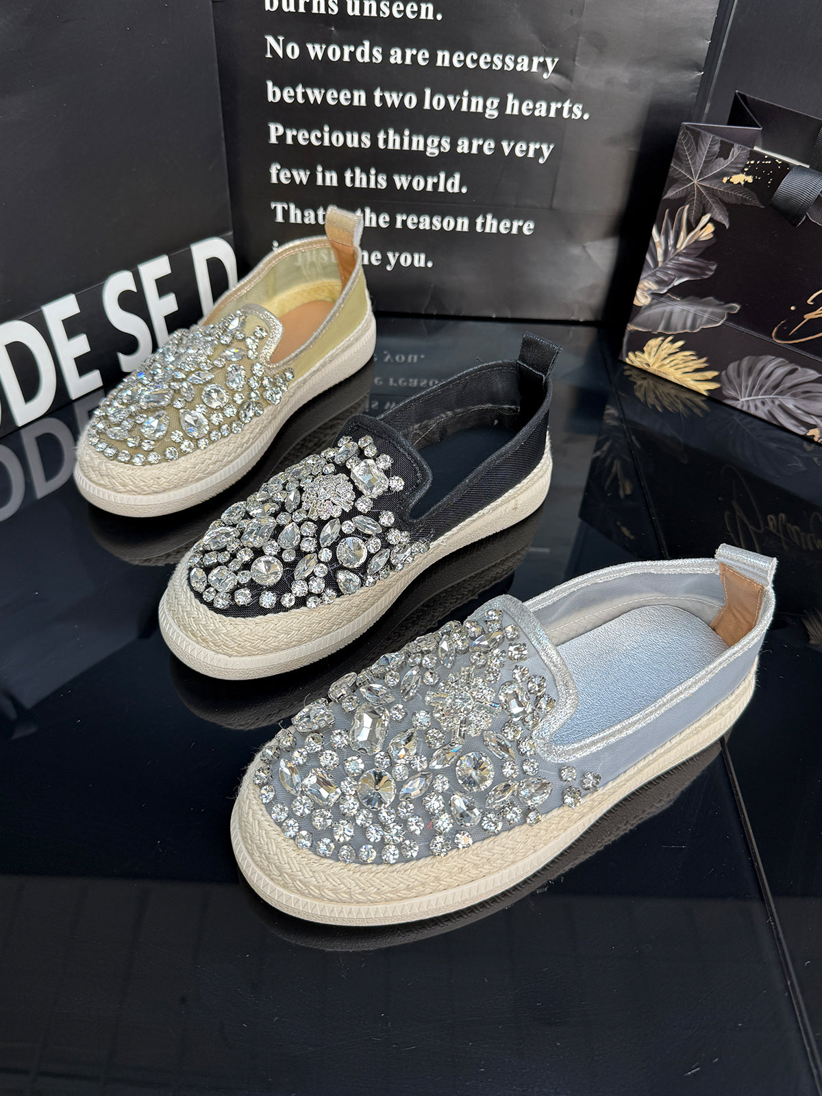 women's Crystal Embellished Slip-On Loafers - Stylish & Comfortable casual loafers SAM613