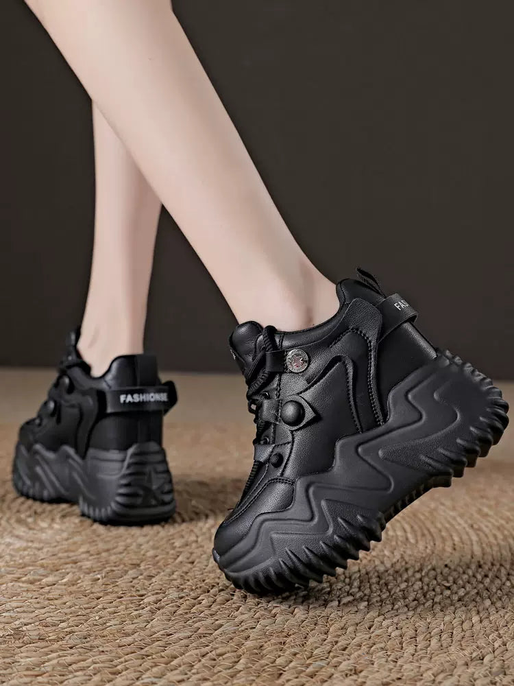 SFH genuine leather dad shoes for women 2024 spring new Internet celebrity thick sole inner heightening ins casual sports SHOES heel height