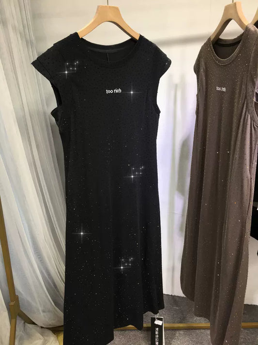 Tshirt Dress diamond dress slim fit A-line skirt sleeveless skirt mid-length hip-hugging T-shirt skirt summer flash dress