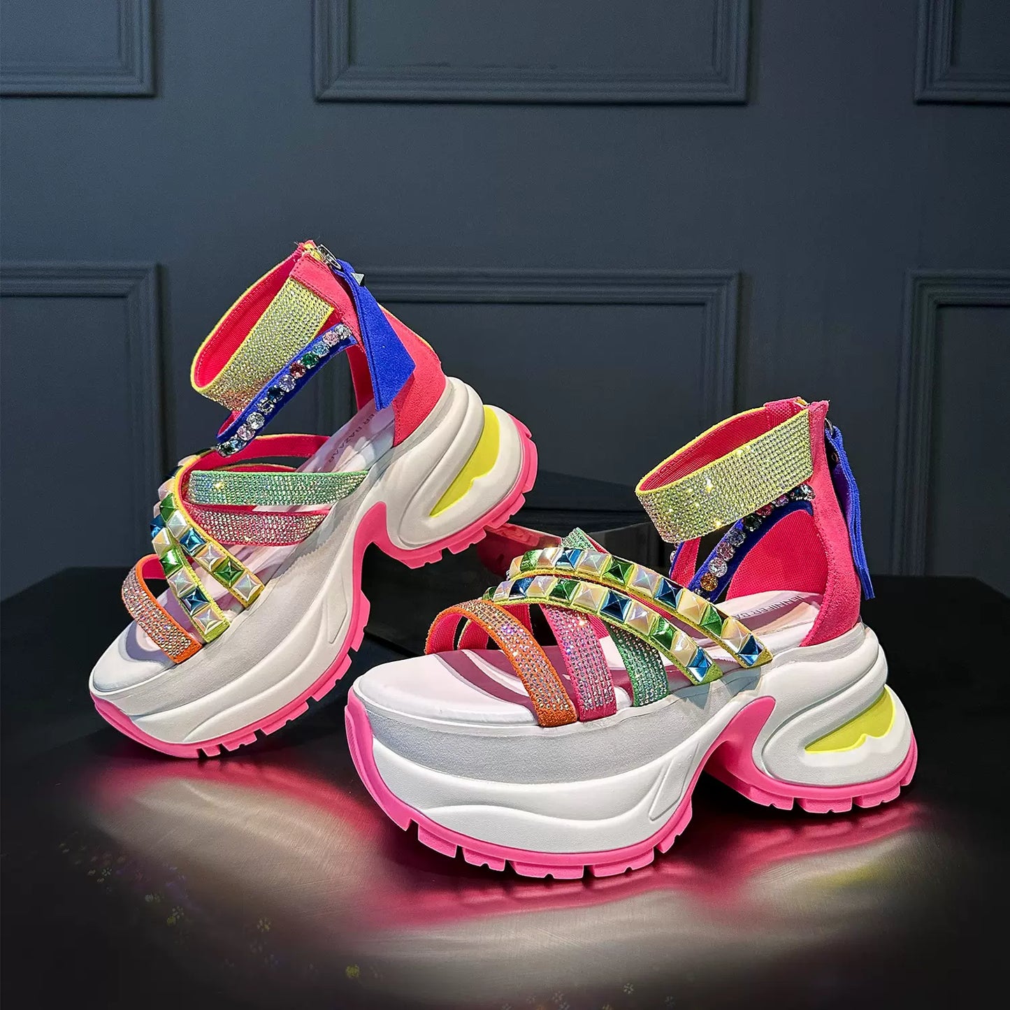 casual sports thick-soled rhinestone sandals for women 2024 summer new outdoor beach heightening sandals genuine leather SAM21