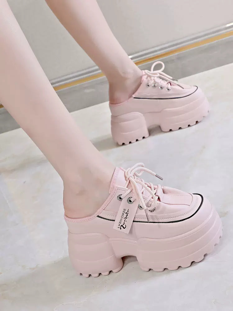 SFH High Heel 10CM Women's Shoes 2024 Summer New Thick Sole Inner Heightening Half shoe Drag Pancake Outer S