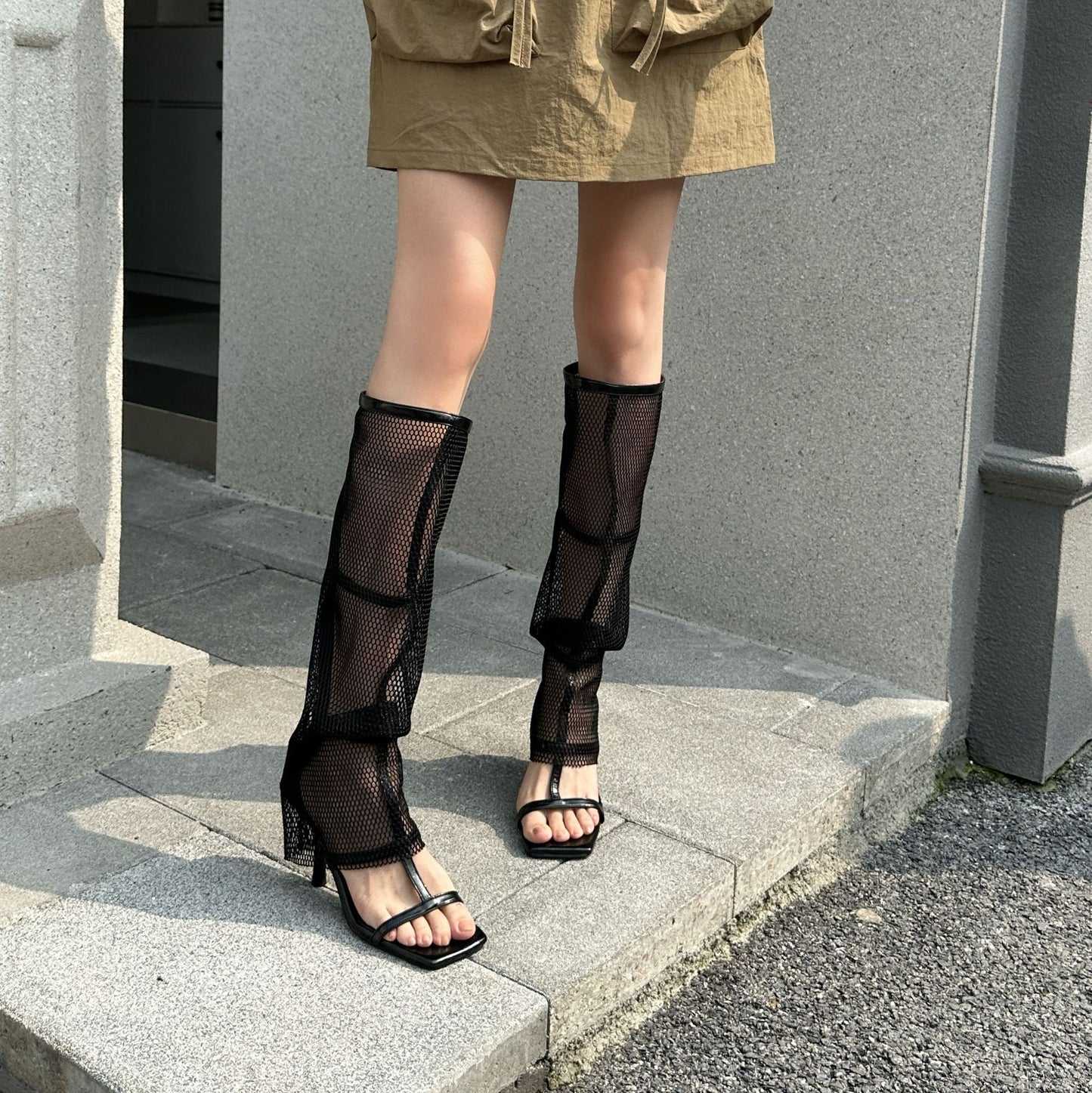 SFH summerboots Mesh hollow long trouser boots women 2024 summer new style net celebrity sexy clip-toe sandals stiletto high boots