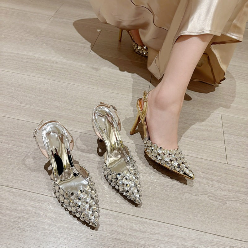 niche summer new elegant mature pointed rhinestone fashionable versatile women's shoes stiletto heel high heel sandals SAM102