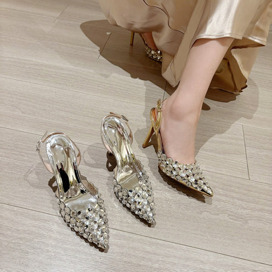 niche summer new elegant mature pointed rhinestone fashionable versatile women's shoes stiletto heel high heel sandals SAM102