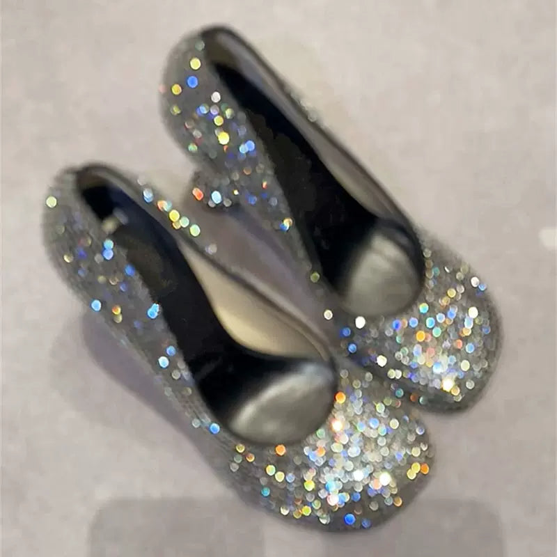 Design full diamond high heels women's stiletto round toe heels