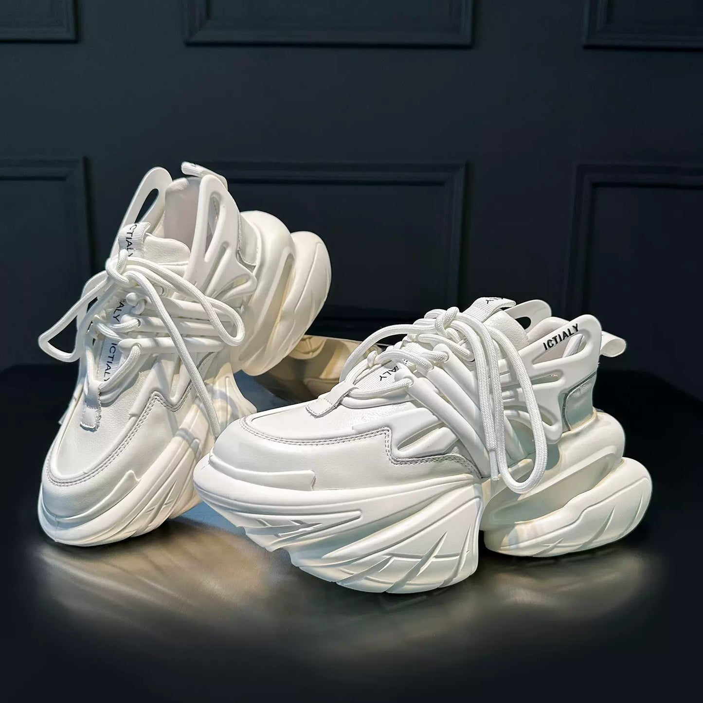 genuine leather spaceship dad shoes women new platform cake height increase thick bottom sport shoes