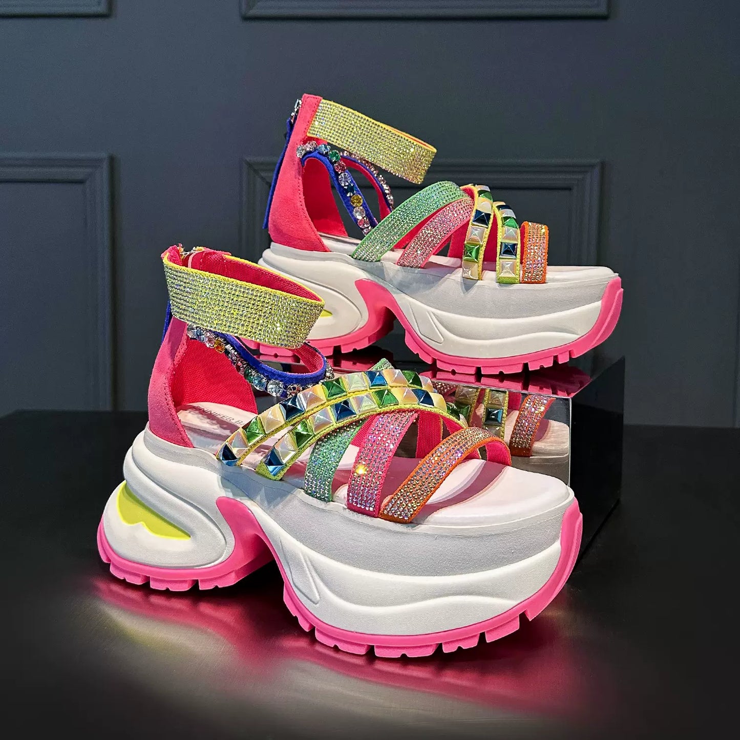 casual sports thick-soled rhinestone sandals for women 2024 summer new outdoor beach heightening sandals genuine leather SAM21