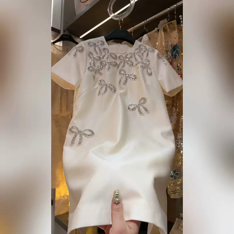 SFH High-end customized light luxury and high-end dress for women in summer heavy studded bow