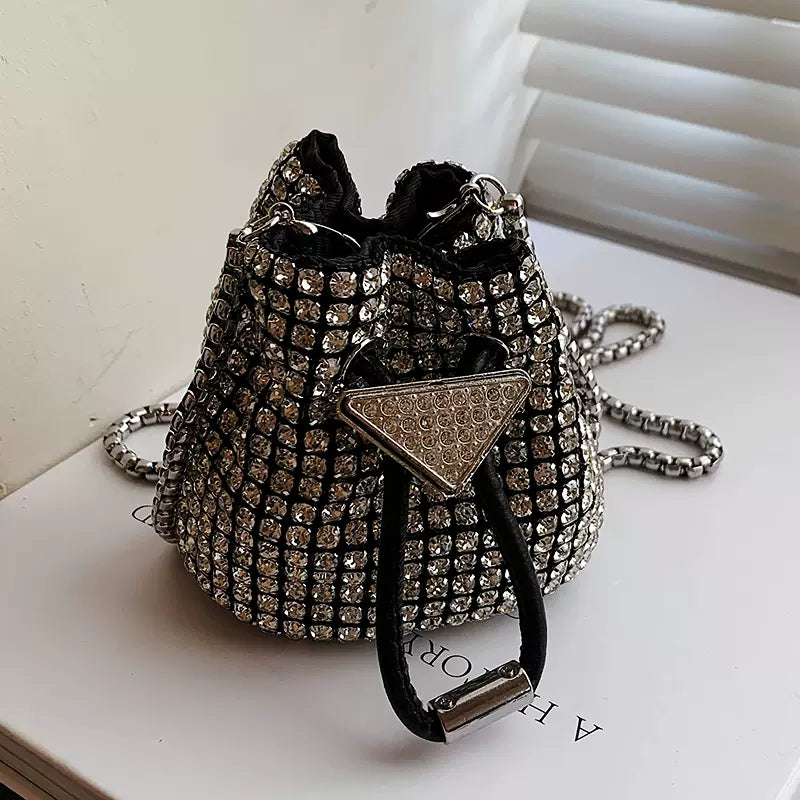 SFH  Mini niche heavy design bright diamond full diamond drawstring chain bag mini shoulder bag crossbody bucket bag SAM8