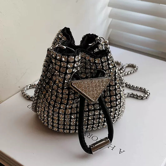 SFH  Mini niche heavy design bright diamond full diamond drawstring chain bag mini shoulder bag crossbody bucket bag SAM8