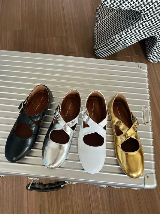 new high quality luxury shoe flats shoes women's fashion cross strap round head SFH shoes women's shallow mouth shoes