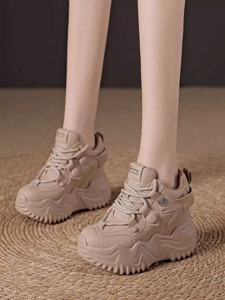 SFH genuine leather dad shoes for women 2024 spring new Internet celebrity thick sole inner heightening ins casual sports SHOES heel height