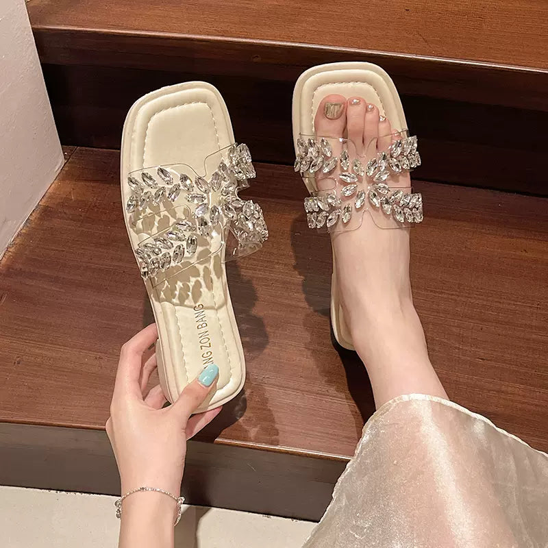 SFH slippers for women, super popular for summer outerwear, 2024 new fashion, beautiful, transparent, high-end, flats women shoe