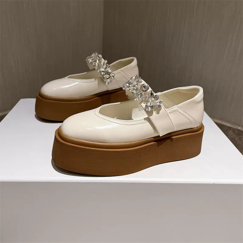 SFH Thick Soled Shallow Mouth Single Shoes for Women Summer New Breathable Fashion Round Toe Velcro Heightening WomEN SHOE