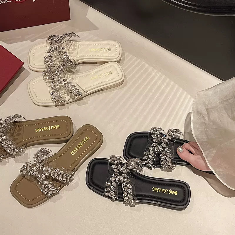 SFH slippers for women, super popular for summer outerwear, 2024 new fashion, beautiful, transparent, high-end, flats women shoe