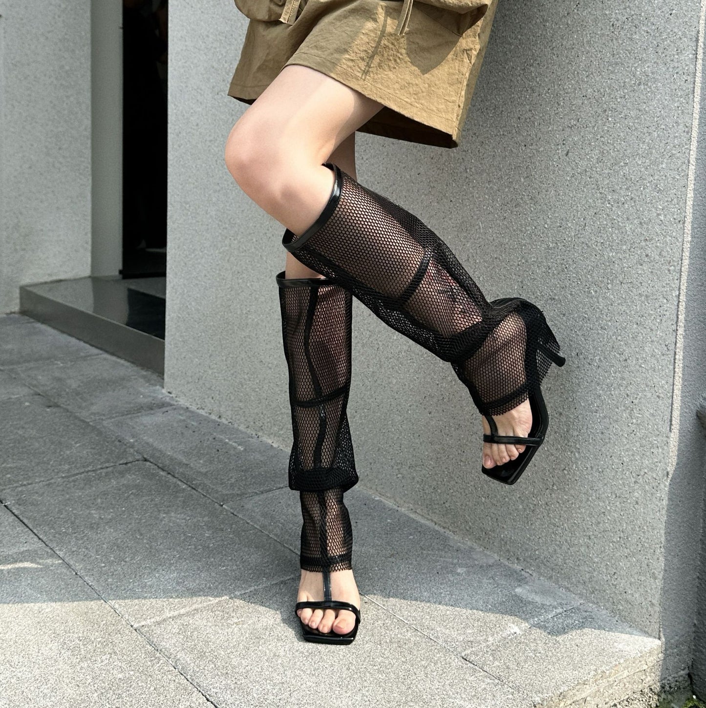 SFH summerboots Mesh hollow long trouser boots women 2024 summer new style net celebrity sexy clip-toe sandals stiletto high boots