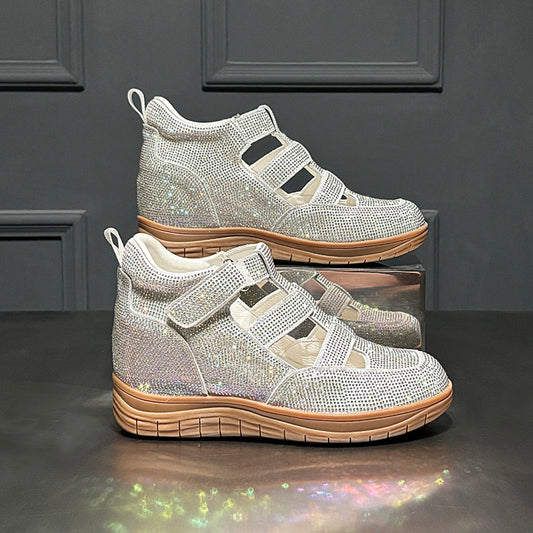 silver rhinestone wedge sneakers